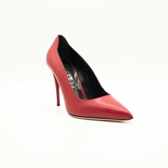 Nappa Leather Italian Handmade Red Decollete Heels - Picture 2 of 5